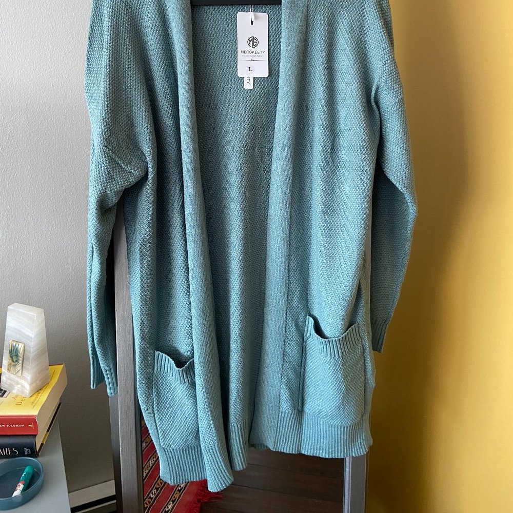 MEROKEETY Women's 2024 Long Sleeve Waffle Knit Cardigan Open Front Cozy Sweater